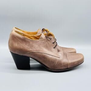 Fidji Shoes Womens 9.5 Brown Leather Lace Up Oxford Ankle Block Heel Booties